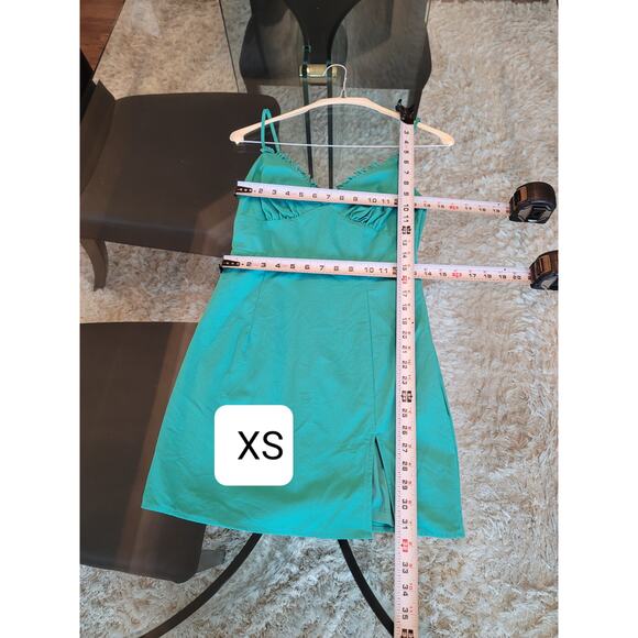 Pink Lily Dress Womens XS Teal Sleeveless Mini Fringe Trim Slit Party Summer - Picture 10 of 10